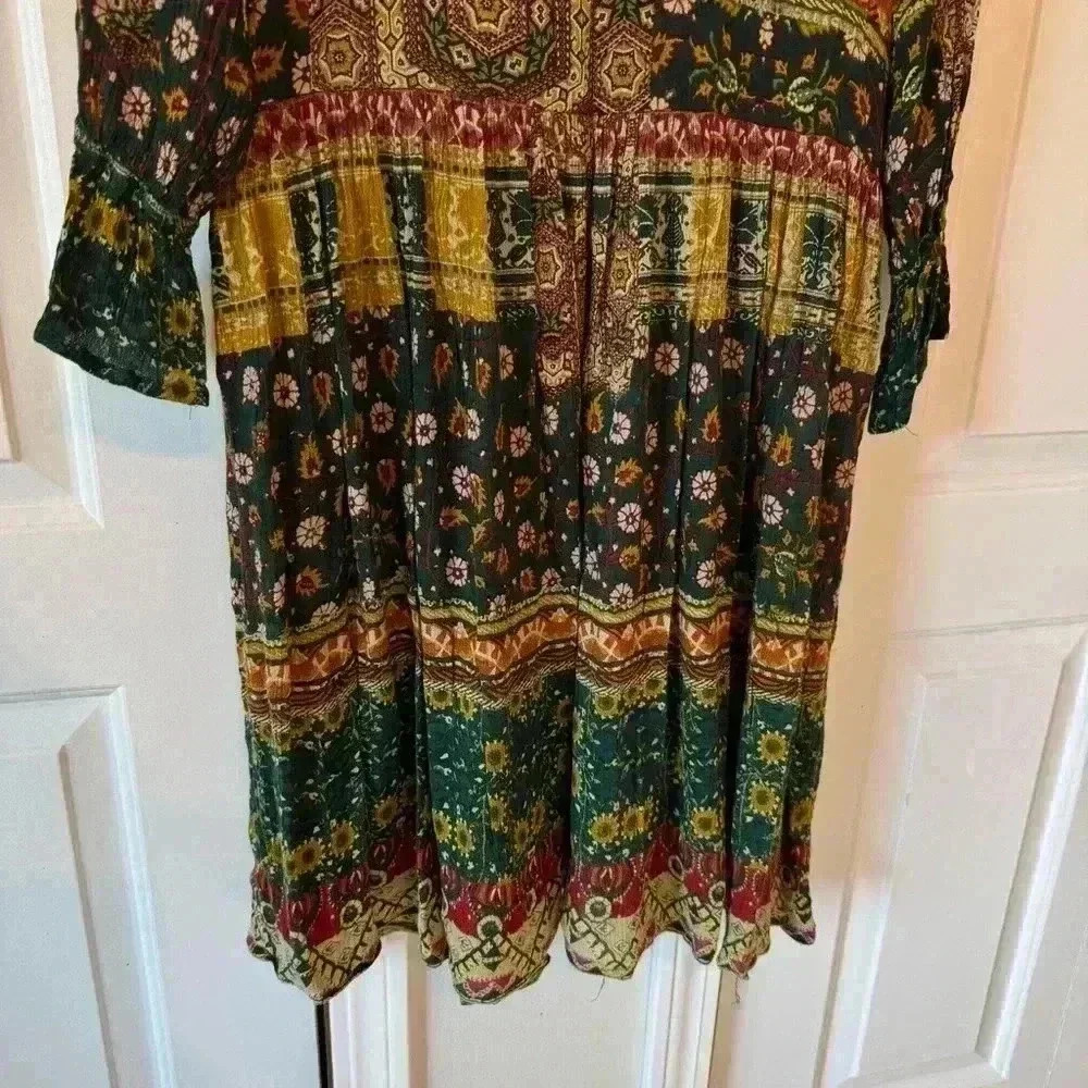Rain & Rainbow Women’s Multi Ethnic Motifs Printed Bell Sleeves Kurta Size M - Picture 7 of 14